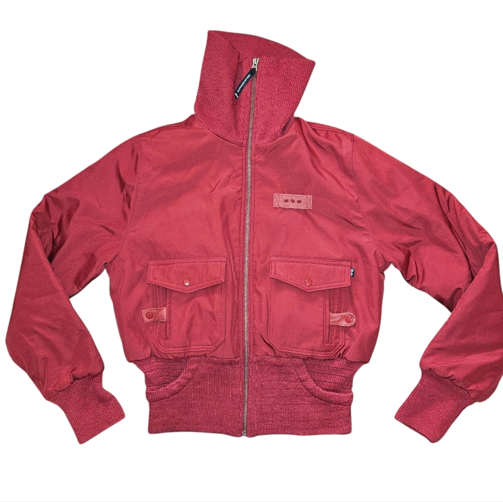 Alpha Industries Coat Jacket Maroon Red Women Large Outerwear Winter Mid Crop - Picture 14 of 14